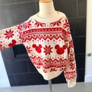 H&M Kids Red and White Mickey Christmas Disney Sweater